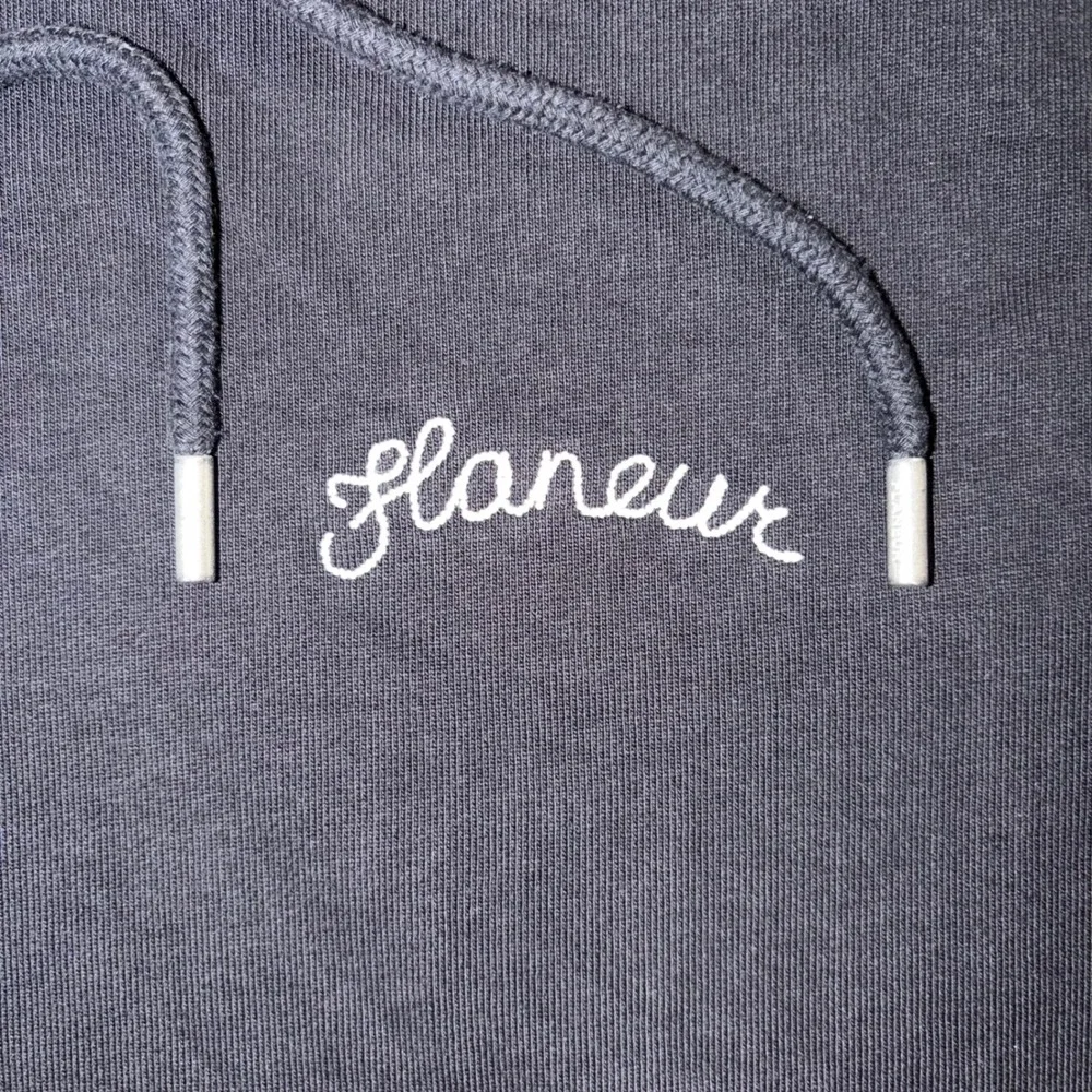 Flaneur Homme Script Logo Hoodie Mens Large Black Sweatshirt Streetwear